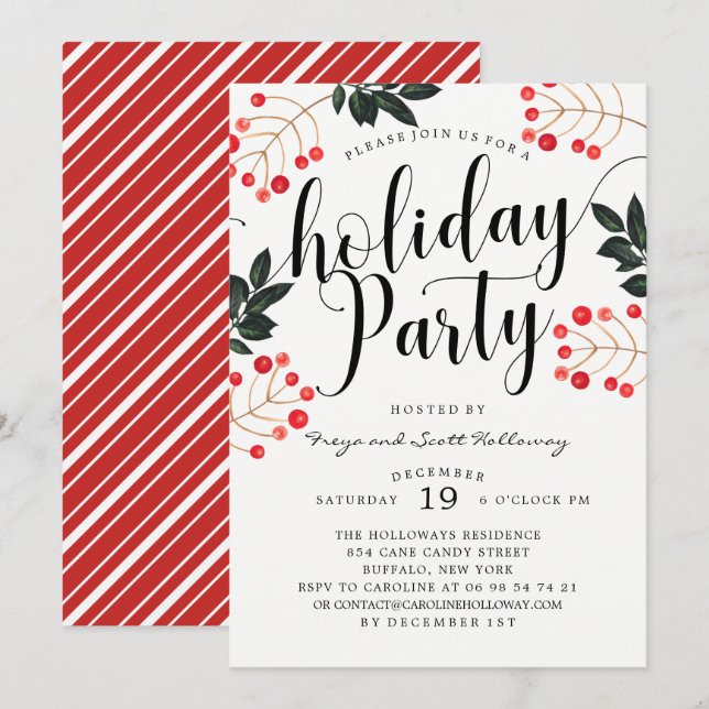 Modern Calligraphy Holiday Party Invitation (Front/Back)