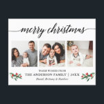 Modern Calligraphy Holly Christmas 3 Photo Postcard<br><div class="desc">Modern Calligraphy Script Merry Christmas 3 Photo Holiday Postcard includes Watercolor Holly Berries</div>