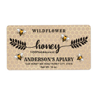 Modern calligraphy honey branch jar label