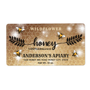 Modern calligraphy honey branch jar label