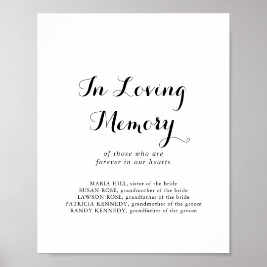 Modern Calligraphy In Loving Memory Sign | Zazzle.co.uk