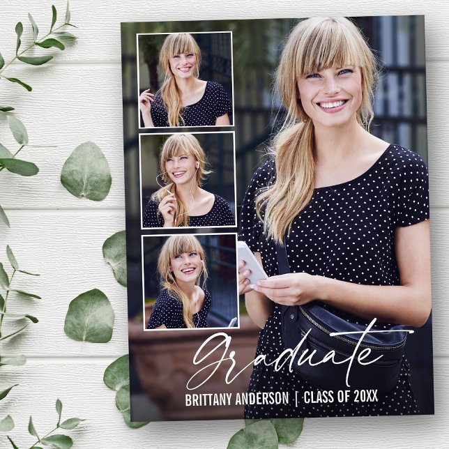 Modern Calligraphy Ink 4 Photo Graduation Postcard (Customize to add text to back of card.)