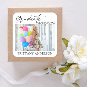 Modern Calligraphy Ink Graduate Photo Square Sticker
