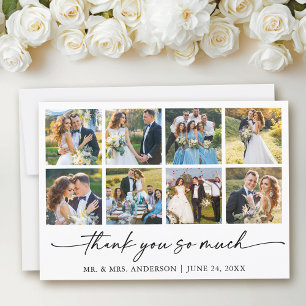 Modern Calligraphy Ink Pen Script Wedding 8 Photo Thank You Card