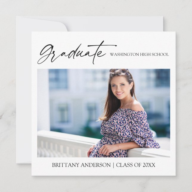 Modern Calligraphy Ink Photo Graduation Announcement (Front)