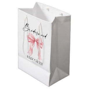 Modern Calligraphy Ink Pink Bow Bridesmaid Medium Gift Bag