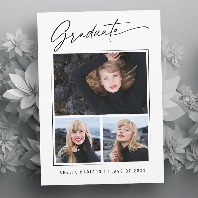 Modern Calligraphy Ink Script 3 Photo Graduate Announcement (Creator Uploaded)