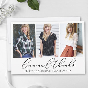 Modern Calligraphy Ink Script 3 Photo Graduation Thank You Card