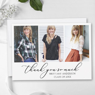 Modern Calligraphy Ink Script 3 Photos Graduation Thank You Card