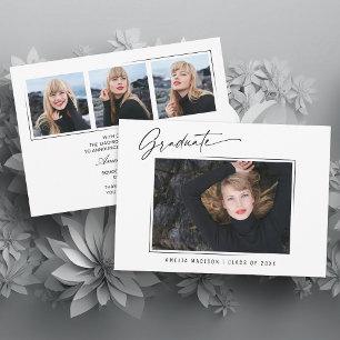 Modern Calligraphy Ink Script 4 Photo Grad 2 Sided Announcement