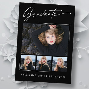 Modern Calligraphy Ink Script 4 Photo Graduation Announcement