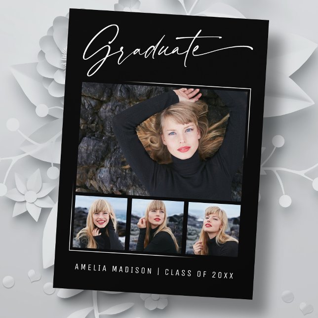 Modern Calligraphy Ink Script 4 Photo Graduation Announcement (Creator Uploaded)