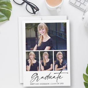 Modern Calligraphy Ink Script 4 Photos Graduation Announcement
