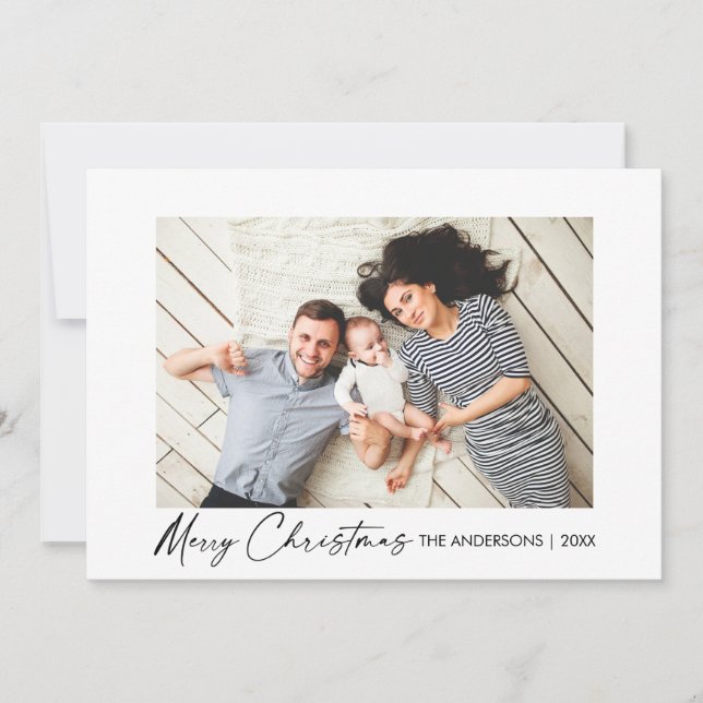 Modern Calligraphy Ink Script Christmas Photo Holiday Card (Front)