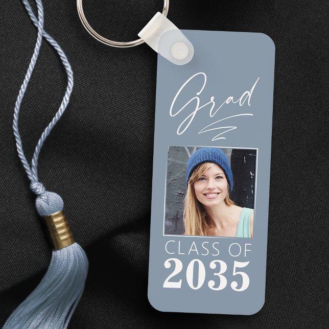 Modern Calligraphy Ink Script Grad Photo 2 Sided Key Ring (Creator Uploaded)