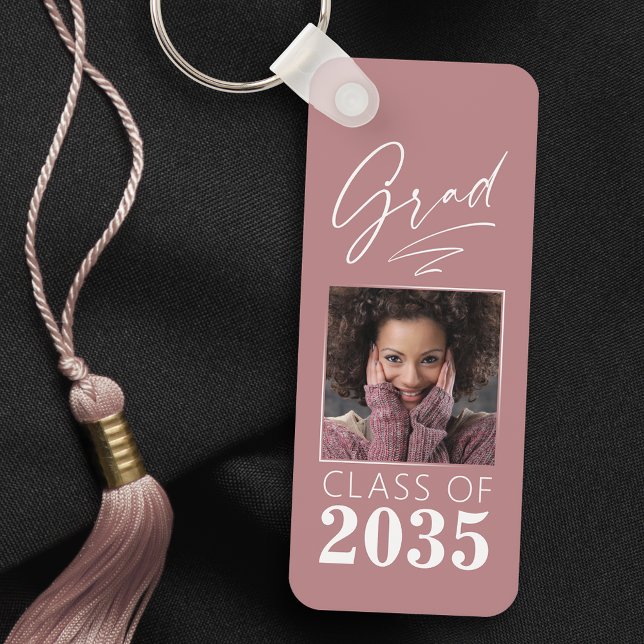 Modern Calligraphy Ink Script Grad Photo 2 Sided Key Ring (Creator Uploaded)