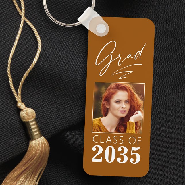 Modern Calligraphy Ink Script Grad Photo 2 Sided Key Ring (Creator Uploaded)