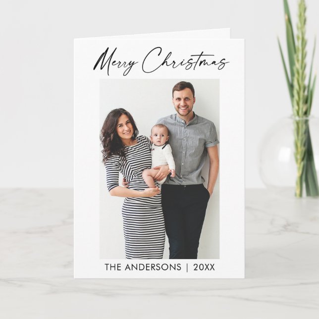 Modern Calligraphy Ink Script Photo Christmas Fold Holiday Card (Front)