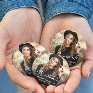 Modern Calligraphy Ink Script Photo Graduation 7.5 Cm Round Badge