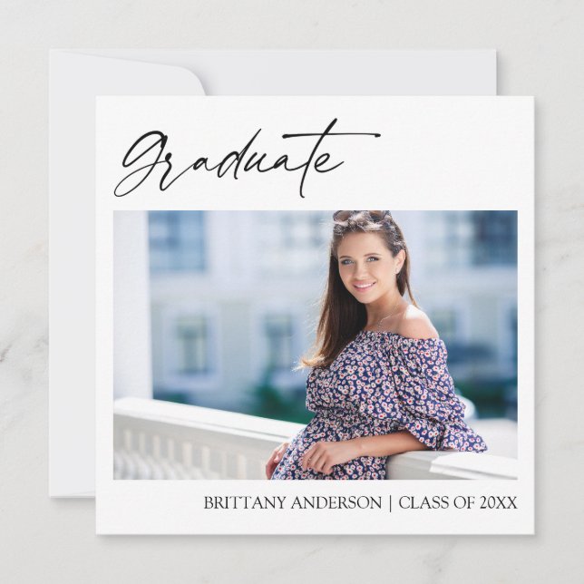 Modern Calligraphy Ink Script Photo Graduation Announcement (Front)
