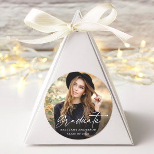 Modern Calligraphy Ink Script Photo Graduation Classic Round Sticker