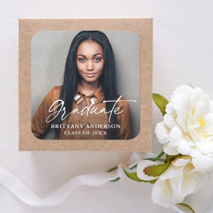 Modern Calligraphy Ink Script Photo Graduation Square Sticker