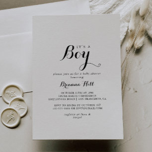 Modern Calligraphy It's A Boy Baby Shower Invitation