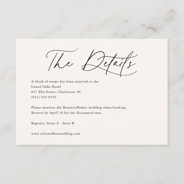 Modern Calligraphy Ivory Wedding Details Enclosure Card (Front)