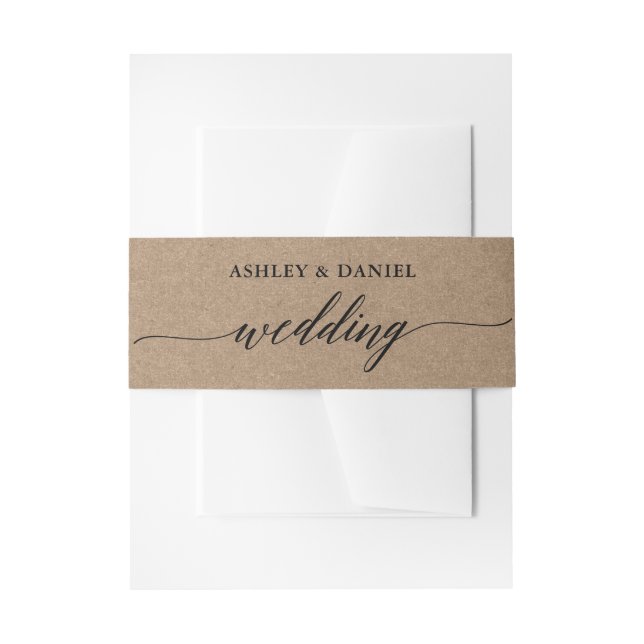 Modern Calligraphy Kraft Wedding Invitation Belly Band (Front Example)