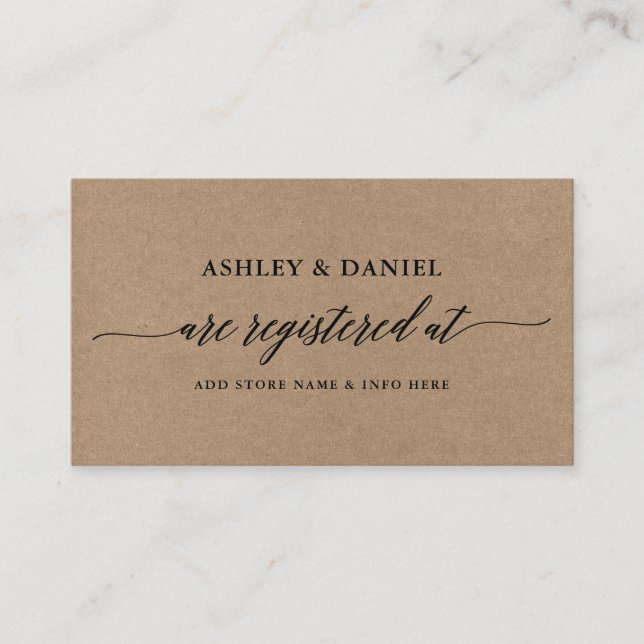 Modern Calligraphy Kraft Wedding Registry Enclosure Card (Front)