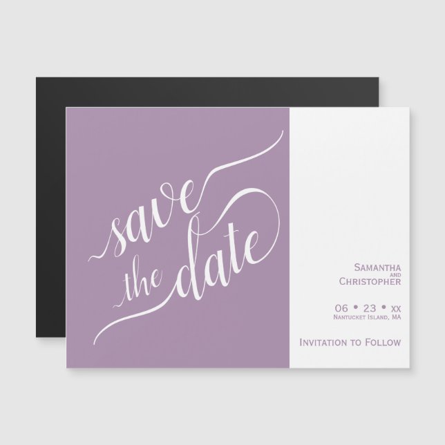 Modern Calligraphy Lavender Wedding Save the Date Magnetic Invitation (Front/Back)