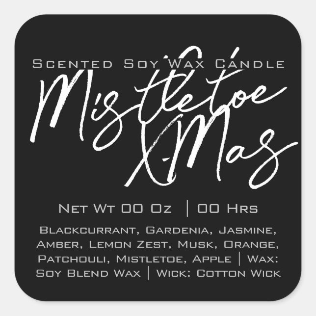 Modern Calligraphy Lettering Black White Candle Square Sticker (Front)