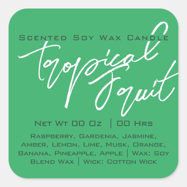 Modern Calligraphy Lettering Light Green Candle Square Sticker (Front)