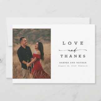 Modern Calligraphy Lettering Wedding Photo Thank You Card