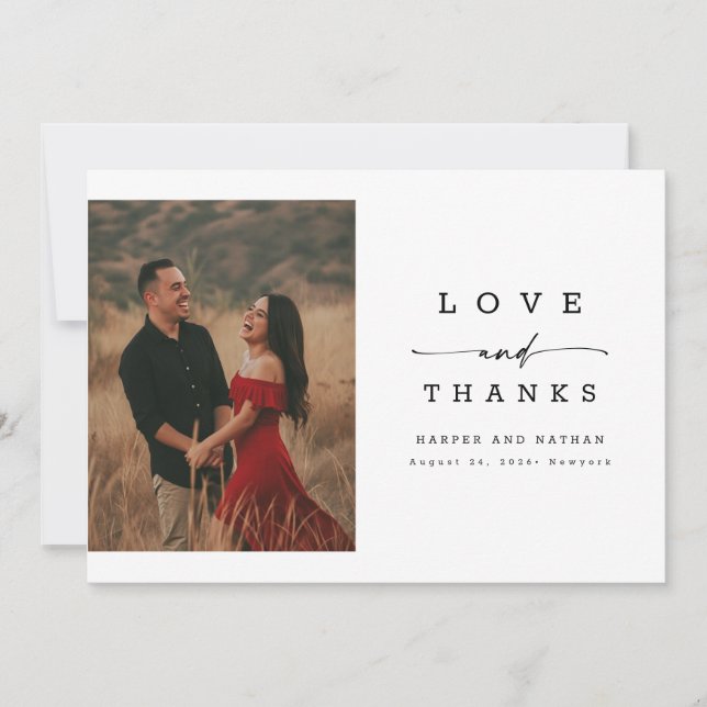 Modern Calligraphy Lettering Wedding Photo Thank You Card (Front)