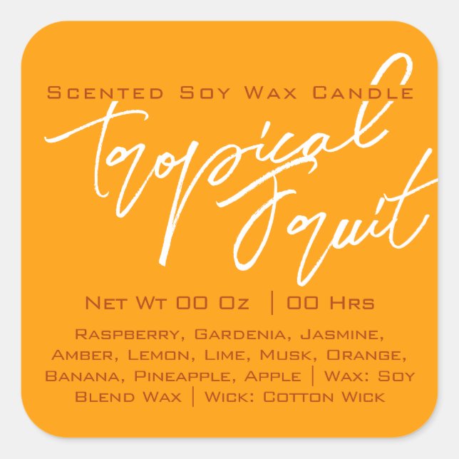 Modern Calligraphy Lettering Yellow Orange Candle Square Sticker (Front)