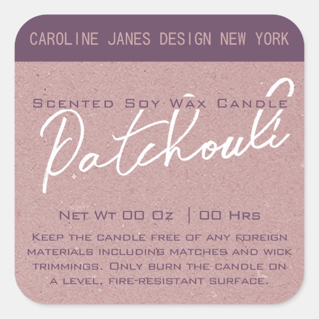 Modern Calligraphy Lilac Kraft Paper Candle Labels (Front)