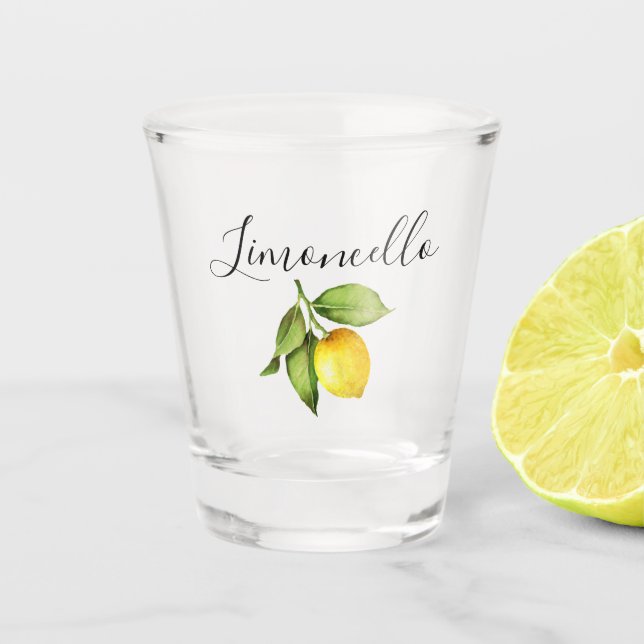 Modern Calligraphy Limoncello Watercolor Lemon Shot Glass (Front)