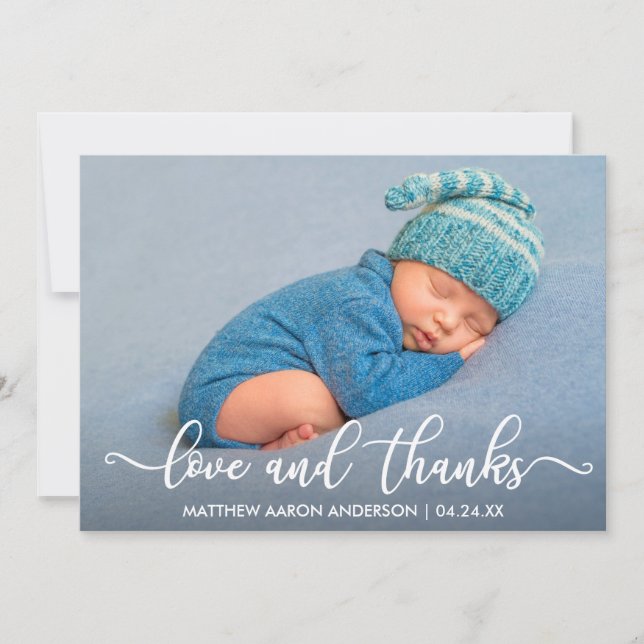Modern Calligraphy Love and Thanks Baby Thank You Card (Front)