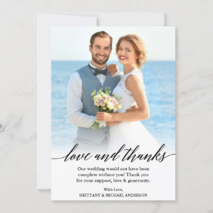 Modern Calligraphy Love and Thanks Wedding Photo Thank You Card