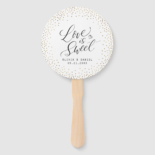 Modern calligraphy "Love is Sweet" personalised Hand Fan (Front)