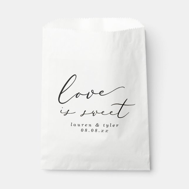 Modern Calligraphy Love is Sweet Wedding Favour Bags (Front)