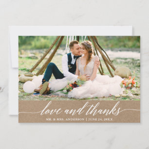 Modern Calligraphy Love Thanks Wedding Kraft Thank You Card