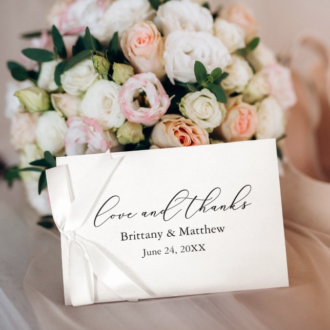 Modern Calligraphy Love Thanks Wedding Note Thank You Card (Customize to add text to back of card.)