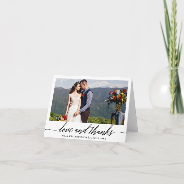 Modern Calligraphy Love Thanks Wedding Note Thank You Card (Front)