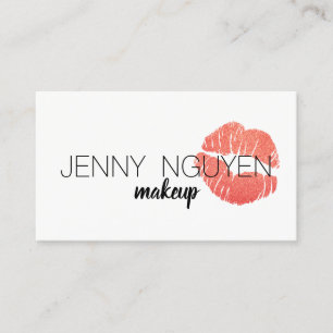 modern calligraphy makeup artist lips pink glitter business card