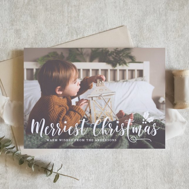 Modern Calligraphy Merriest Christmas Photo Holiday Card (Creator Uploaded)