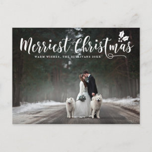 Modern Calligraphy Merriest Christmas Photo Holiday Postcard