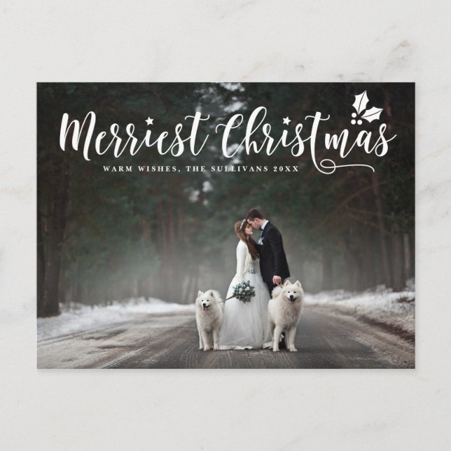 Modern Calligraphy Merriest Christmas Photo Holiday Postcard (Front)
