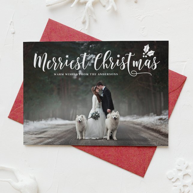Modern Calligraphy Merriest Christmas Wedding Holiday Card (Creator Uploaded)